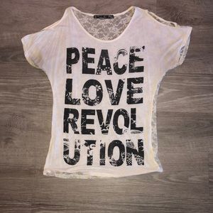 Peace love revolution cold shoulder tee